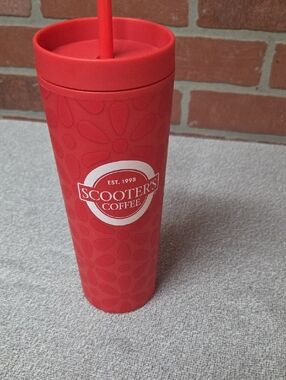 Scooter's Coffee Red Travel Tumbler with Straw